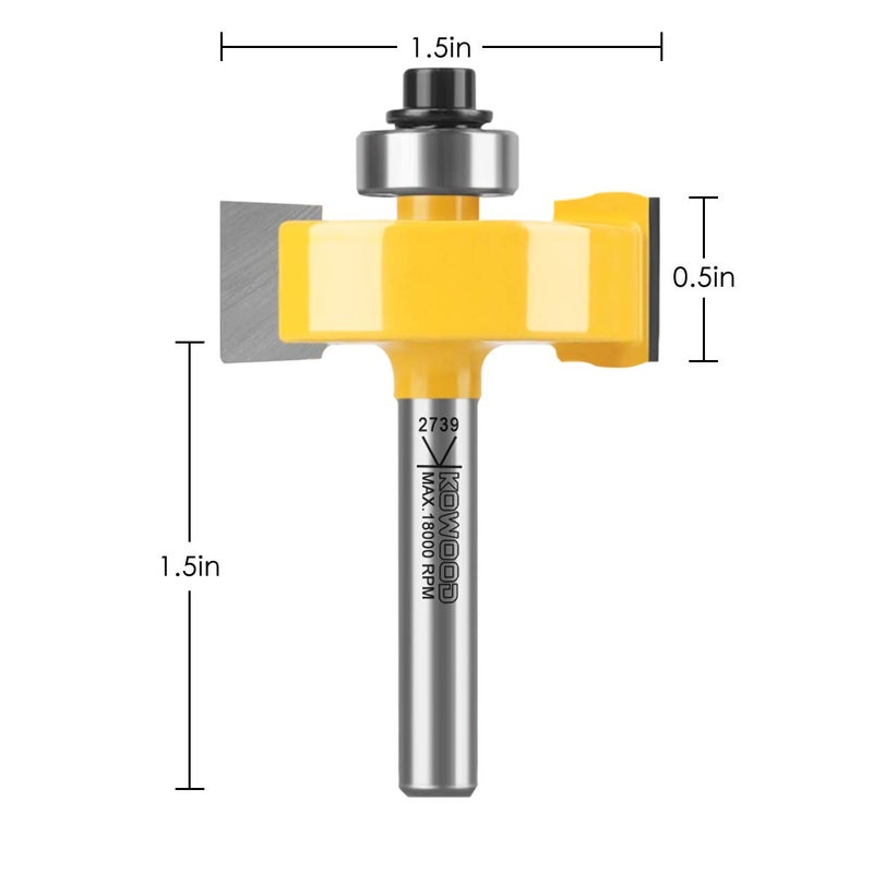 KOWOOD Rabbet Router Bit 1/4" Shank, 1-3/8" Height Multi-Slot Milling Cutter Bit (7 Bearings, Multiple Depths 1/8", 3/16",1/4", 5/16", 3/8", 7/16", 1/2") Interchangeable and Adjustable Bearings. - Image 2